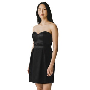 Liz Fields Black Strapless Satin & Brocade Lace Cocktail Dress, 8-10, Minimalist